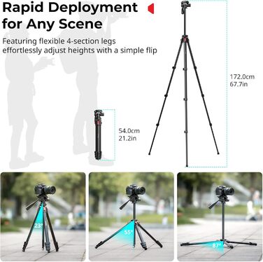 Алюмінієвий штатив для камери та смартфона SmallRig AP-30, компактний дорожній трипод з тримачем для телефону та сумкою, висота 172 см, навантаження до 5 кг, для влоггінгу та стрімів — 5474