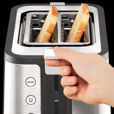 Krups KH442D Control Line Premium Toaster | Stainless Steel | 2 Short Slots for 2 Slices | Bagel Attachment | 6 Browning Levels | 850 W | 23.6 x 32.4 x 20.2 cm | Silver/Black