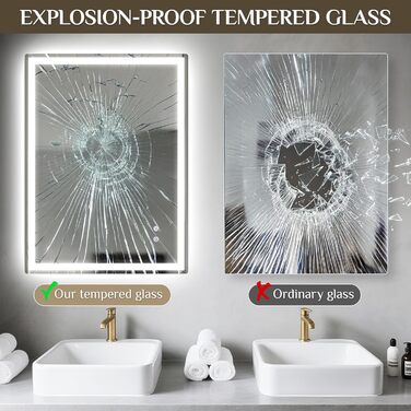 Дзеркало для ванної кімнати Clevich з підсвічуванням 70x50 см, LED дзеркало з 3 кольорами світла, регульована яскравість, захисне скло, сенсорне управління, функція пам'яті, запобігання запотіванню, 80x60 см