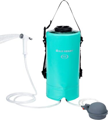 WILD HEAT Camping Shower 12L Portable Shower for Camping with Foot Pump and Shower Bag Backpack for Camping (12L, Turquoise)