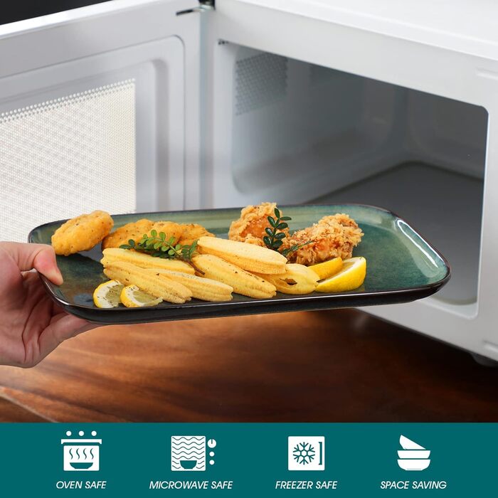 Набір сервірувальних тарілок Vancasso Stern (4 шт.) з кераміки, зелений. Тарілки для їжі, десерту, тортів, сніданку. Можна мити в посудомийній машині та використовувати в мікрохвильовці.