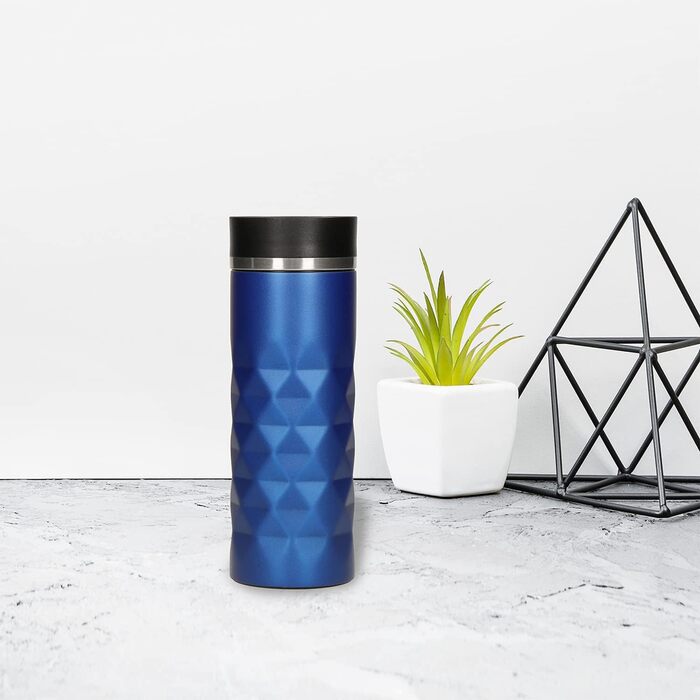 Термокружка Diamond з нержавіючої сталі 450 мл, з кнопкою, витримує гарячі та холодні напої, без BPA, вишуканий блиск (Ультрамарин)