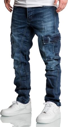 Чоловічі джинси карго Amaci&Sons Regular Slim 7977 темно-сині, розмір 36W/32L, з потертостями