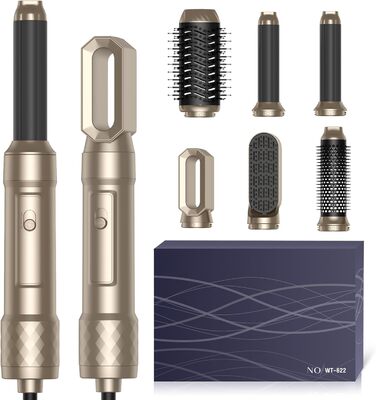 Air Styler 7-в-1: Фен-щітка, плойка, випрямляч. Зібрано 7 функцій у 1 золотому приладі. 110 000 обертів/хв, іонізація, складне зберігання. Ідеально для створення зачісок, локонів та випрямлення волосся.