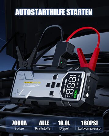 Powerbank Starthilfe 7000A з компресором та LED-ліхтариком: 160PSI, 12V для бензинових та дизельних авто