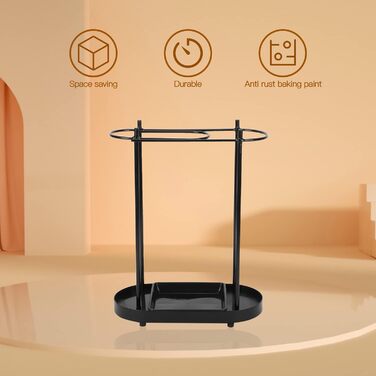 uyoyous Umbrella Stand Metal Umbrella Stand Rain Umbrella Holder 53 x 36 x 18.5 cm Freestanding Umbrella Holder with Rain Tray, Corner Umbrella Stand Black