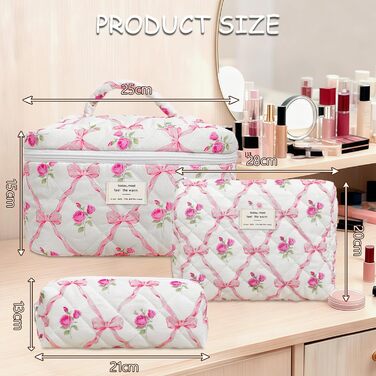 Набір 3 косметичні сумки для подорожей: дамська культбагаж з квітковим візерунком, степенена модель, для макіяжу та косметики, рожевий колір з діамантовою стрічкою
