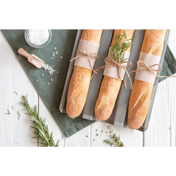 Baker's Sheet - Baguette Baking Sheet - 37 x 24 cm - for 3 Baguettes, H 2.5 cm - High-quality Non-Stick Coating