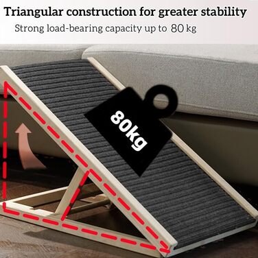 Рампа для собак Hunderampe: складана дерев'яна пандус для маленьких та великих собак. 4 секції, регульована висота 30-60 см. Підходить для ліжка, дивана, авто. Антиковзка, 100 x 40 x 30/40/50/60 см