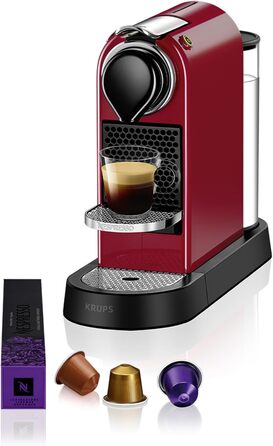 Кавова машина Krups Nespresso CitiZ XN7415, капсульна, 1260 Вт, 19 бар, резервуар 1 л, червона