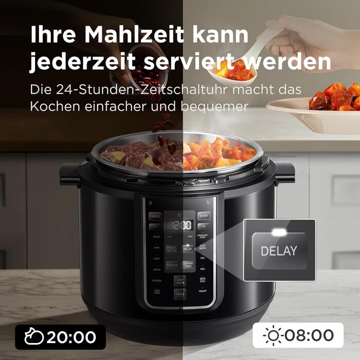 Електричний мультиварка-скороварка Midea 9-в-1, 8 л, 12 програм, антипригарний йогуртниця, рисоварка, повільне приготування, пароварка, нержавіюча сталь, чорна