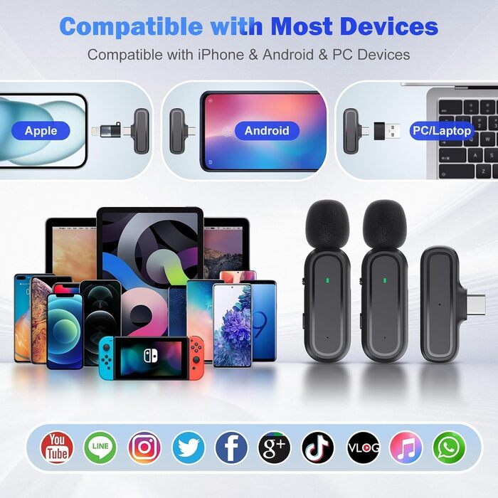 Мікрофон-лапка бездротовий для iPhone/Android з кейсом для зарядки та акумулятором 42год, з шумозаглушенням, для подкастів, TikTok, YouTube, стрімінгу, міні-мікрофон
