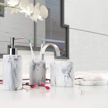 Набір аксесуарів для ванної кімнати L'ARL GMVOI, 4 шт., мармуровий набір аксесуарів для ванної кімнати з тримачем для зубних щіток, дозатором мила, склянкою, мильницею для декору ванної кімнати, білий
