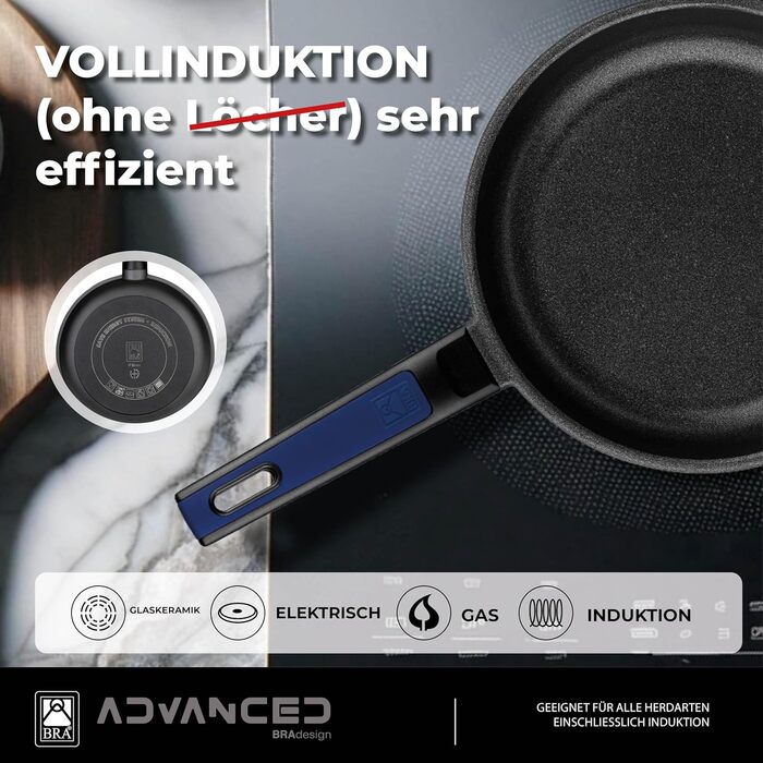 BRA Advanced | Set of 3 non-stick frying pans made of cast aluminum, 20|24|28 cm, PFOA-free, reinforced, excellent performance and scratch resistance, suitable for induction (Frying Pan Set (18-22-26 cm))
