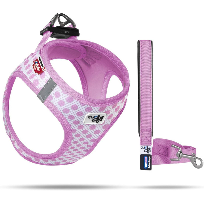 Шлейка для собак Air-esh L з повідком (XS, рожевий колір з кругами)