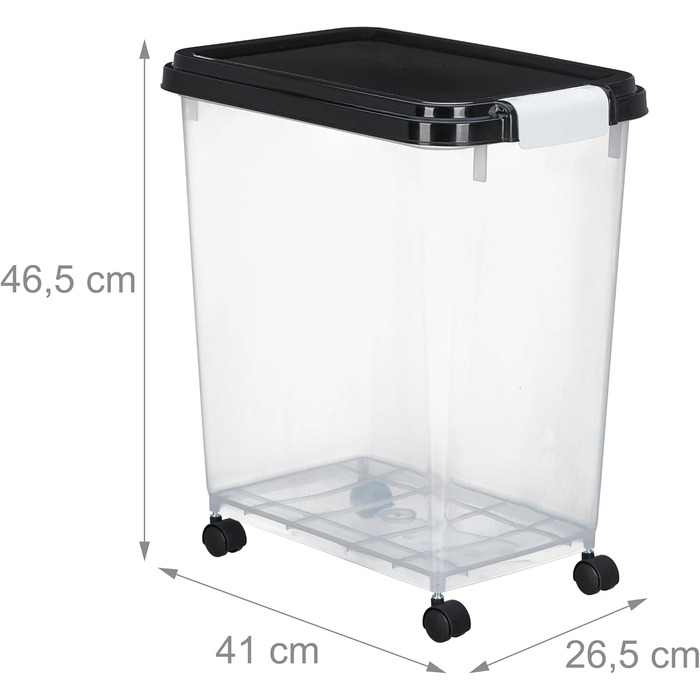 Коробки для корму для собак Relaxdays 2 шт., 10L та 30L, з кришкою, роликами, лопаткою, прозорі/чорні