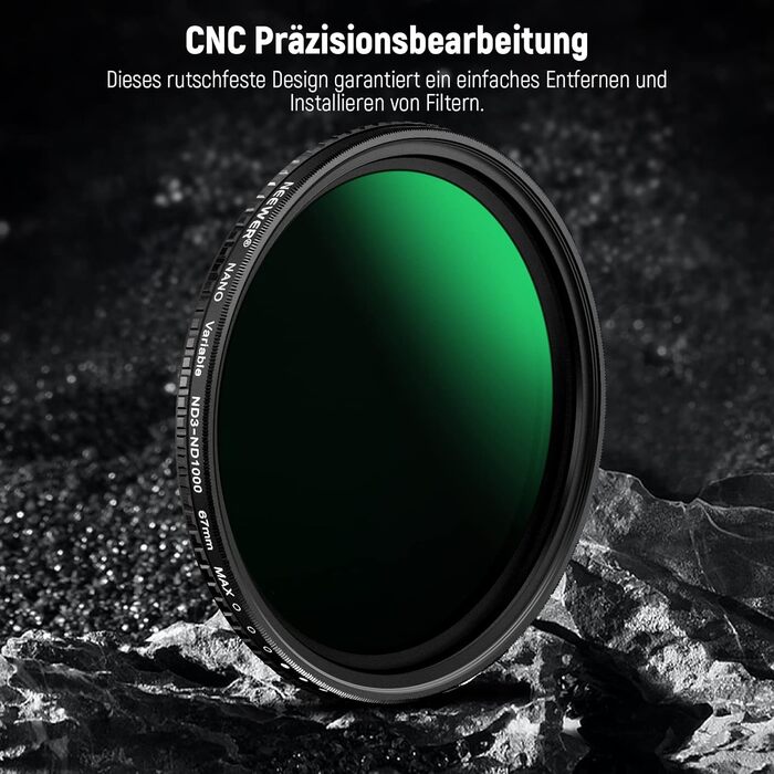 Фільтр ND3-ND1000 Neewer, 67 мм, регульована щільність, HD-скло, Nano-покриття, водонепроникний, анти-царапин, алюмінієва рамка