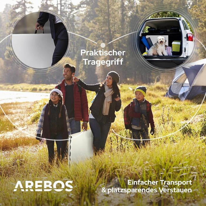 Складаний садовий стіл Arebos Buffettisch – 182 x 74 x 74 см, білий | для 8 осіб | з ручкою для перенесення | стіл для тераси, балкону та кемпінгу