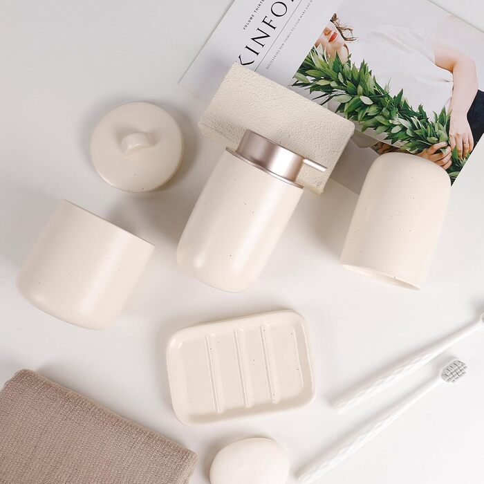 Набір для ванної кімнати з кераміки, 4 шт., аксесуари для ванної кімнати, органайзер з дозатором мила, мильниця, стакан для зубної щітки, контейнер для ватних паличок, преміум-декор для ванної кімнати, абрикосовий колір