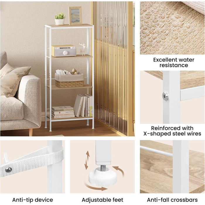 WOLTU 4-Tier Corner Shelf - White Oak & White Finish