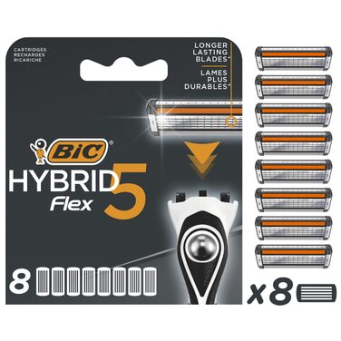 Чоловіча бритва BIC Hybrid 5 Flex, вологий гоління, 5 лез, з алое вера та вітаміном E, з тримером для точного гоління (1 бритва + 8 змінних касет)