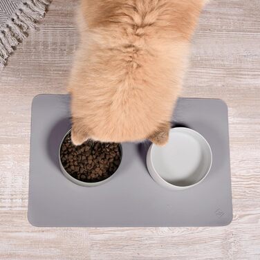 Підкладка під миску для котів та маленьких собак ne&no® - неслизька, водовідштовхувальна, з веганської шкіри (60 x 40 см, cool grey)
