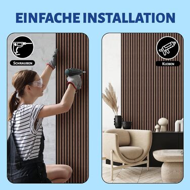 Акустичні панелі AKK-STAR з дерева (набір 2 шт), 1200x600x18 мм, 1.44 м² — 3D стінові панелі для шумоізоляції та декору вітальні та офісу, колір чорний горіх