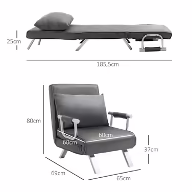 HOMCOM 3-in-1 Sleeper Sofa, Convertible Sleeper Chair, Guest Bed, Folding Mattress, Chaise Lounge, 65x69x80cm, Faux Leather, Grey