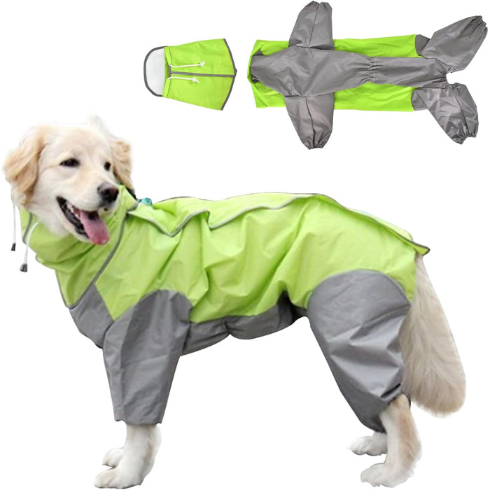 Dog Raincoat, Waterproof Dog Coat with Hood, Lightweight Rain Jacket for Medium and Large Dogs - Suitable for the Dog Playground and Dog Vacation - Green (24)