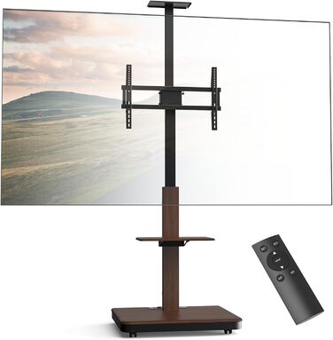 Моторний підставка для телевізора XTRARM Elite: регулювання висоти, VESA 600x400, 40-86 дюймів, 60 кг, з полицями та стійкою для розеток (Білий, горіх)