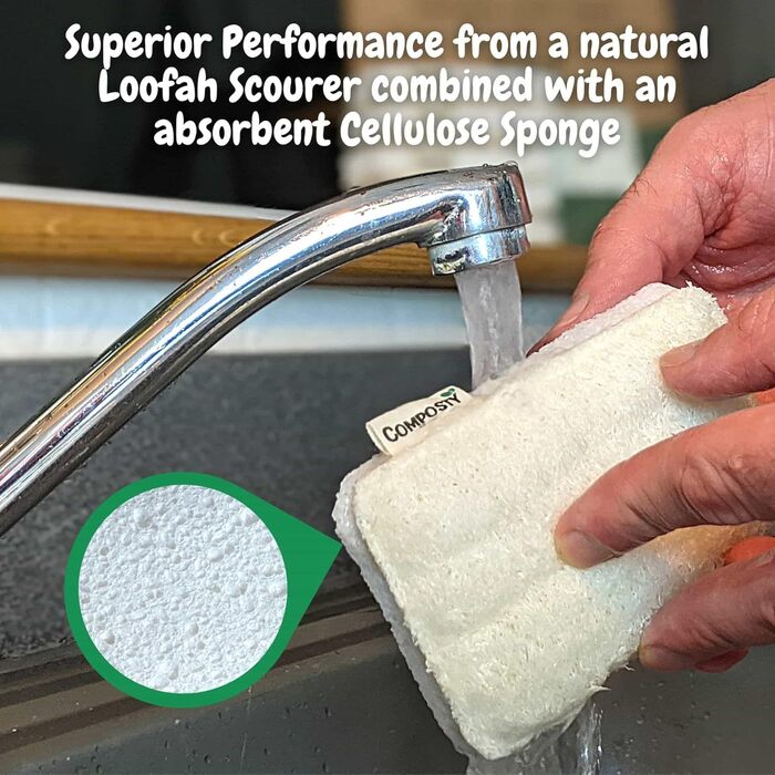 Compostable Luffa Sponges, award-winning, eco-friendly, kitchen sponge, scratch-resistant pot cleaner, compostable and plastic-free, cellulose dish sponge, biodegradable household cleaning pads