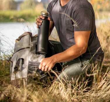 Термофляга Milu з нержавіючої сталі 500мл, 750мл, 1000мл (+3 кришки) - термос з трубочкою, ізольована пляшка, вилкафляка, подвійні стінки, підходить для газованої води (Чорний, 500мл)