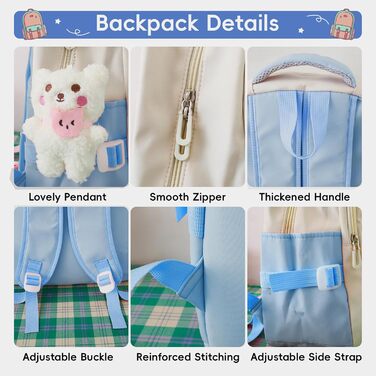 Шкільний рюкзак Tanou для дівчаток 4-х частинний, для 3-7 класів, з пеналом та сумкою через плече, блакитний