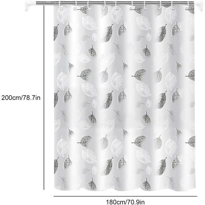 Шторка для душу Helweet, водонепроникна, 180 x 200 см, анти-пліснява