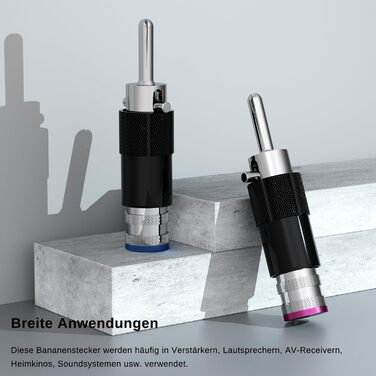 Комплект бананових роз'ємів Monosaudio (8 шт), позолочені затискачі для акустичних кабелів, домашнього кінотеатру та AV-ресиверів, Rhodiniert (BA1410)