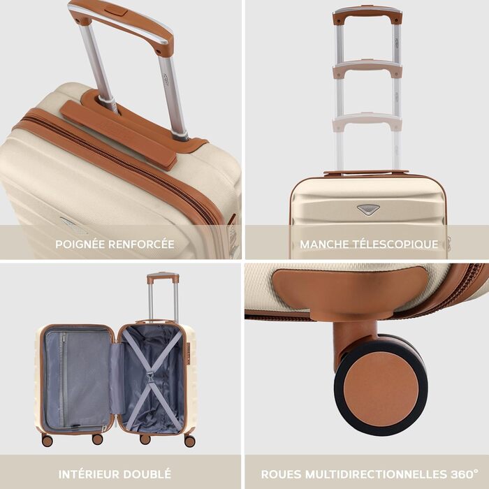 Чотирьохколісний валіза Flight Knight ABS з жорстким корпусом, ручна поклажа, розмір для авіакомпаній (British Airways, EasyJet), 56x45x25 см (55x35x25 см TSA), кремовий/бежевий колір