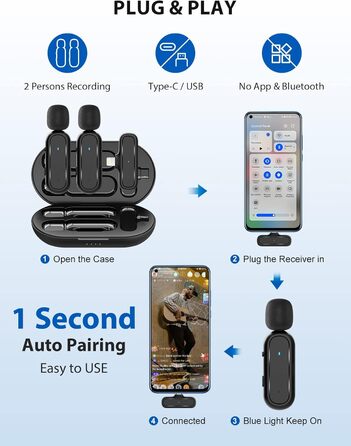 Мікрофон Lavalier Moman Handy Mini: бездротовий мікрофон для iPhone, YouTube, TikTok, Live-Streaming (чорний)