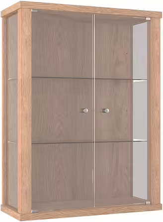 K-Möbel Wall Display Cabinet Glass - Made in Germany - Hanging glass display cabinet with 2 height-adjustable tempered glass shelves (ESG) in beech - Cabinet with glass doors - Wall cabinet - Display Cabinet (5) Winchester Oak, 80x60x25cm