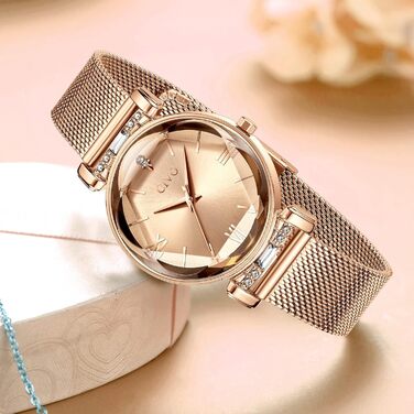 Жіночий годинник CIVO водонепроникний мінімалістичний аналоговий кварц, мода, сукня, елегантний, повсякденний кварцовий годинник для жінок (Y-4 Рожеве золото)