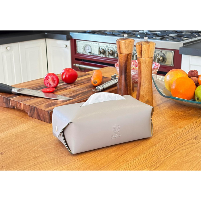 Genuine Leather Cosmetic Tissue Box, Handcrafted, Made in Italy, Perfect for Living Room, Bathroom, Kitchens, and Office/Practice (Gray)