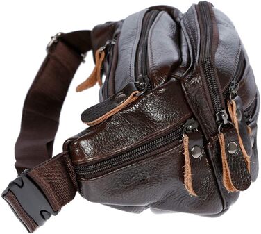 Чоловіча поясна сумка Christian Wippermann з натуральної шкіри - преміум якість, 24x12x6-8 см, 3 відділення на блискавці, регульований ремінь, коричнева