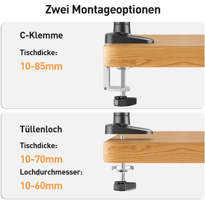 Кріплення для монітора ELIVED EV3235B-G: регульована підставка для монітора 17-34 дюймів, 2-12 кг, VESA 75/100mm, сірий