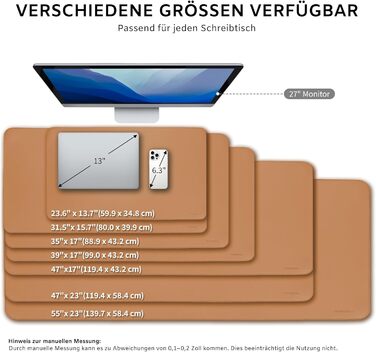 Офісний килимок для столу XXL з екошкіри: нековзний, водостійкий, карамельний (90x45 см) - ідеально для ноутбука, офісу та дому