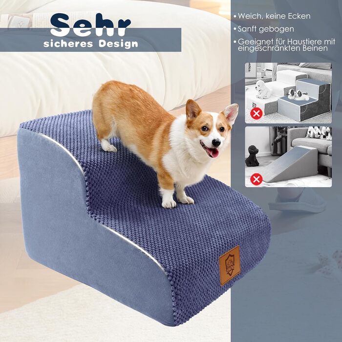 Сходинки для собак маленьких порід, 3 сходинки, 40 см, чорного кольору. Зручні та миючіся, з неслизьким покриттям для ліжка та дивану.