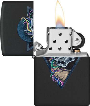 Запальничка Zippo з черепом коня, чорний матовий корпус, ефект Black Light, заправна, вітростійка, подарункова коробка, США