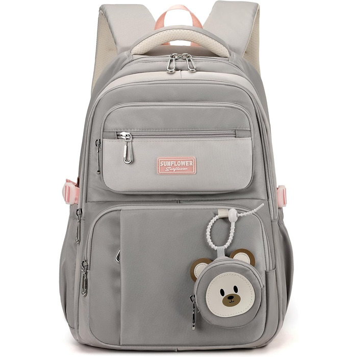 Шкільний рюкзак для дівчинки Makukke, водонепроникний, 5 клас, 30L, великий об'єм, сумка для школи, дитячий рюкзак з брелоком, зелений (сірий)