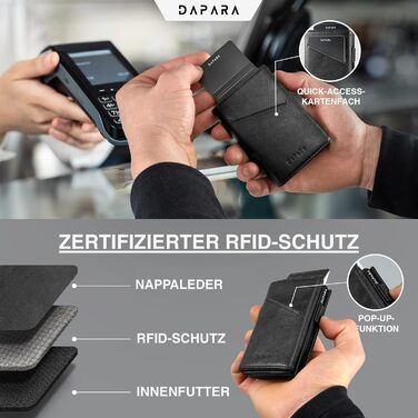 Чоловічий шкіряний гаманець DAPARA з відділенням для монет та RFID-захистом | Slim Wallet для чоловіків | Портмоне на 12 карт | Чорний міні-гаманець з відділенням для монет