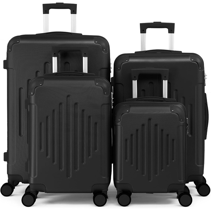 Набір валіз LEADZM 4 шт. з ABS, чорний, для подорожей, з телескопічним ручками, ручна поклажа