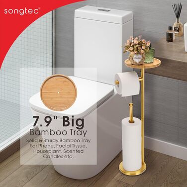 Підставка для туалетного паперу зі зберіганням та полицею, стабільна, вільна, тримач для 5 рулонів туалетного паперу, нержавіюча сталь, важка, з полірованою обробкою (золота)