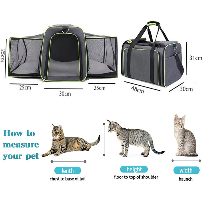 Транспортна сумка для котів та собак, розширювана, складана переноска для кота/собаки, сіра з блакитним, L